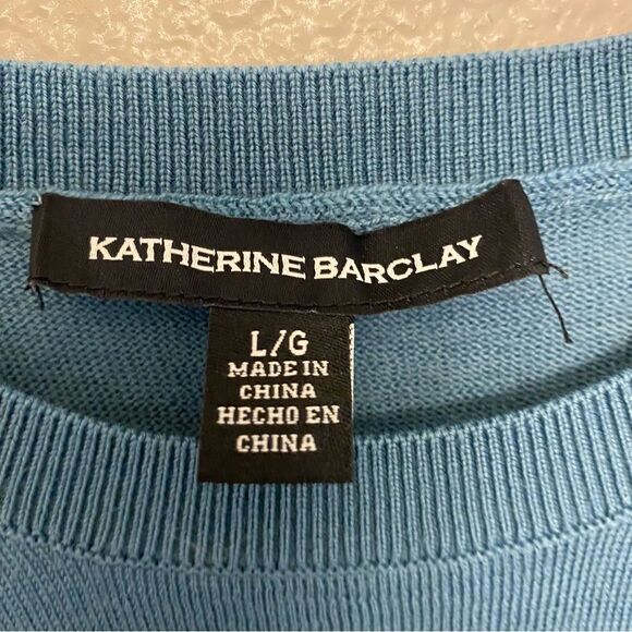 Katherine Barclay 100% Merino Extra Fine Wool Crewneck Sweater Teal Blue -L - Picture 9 of 9